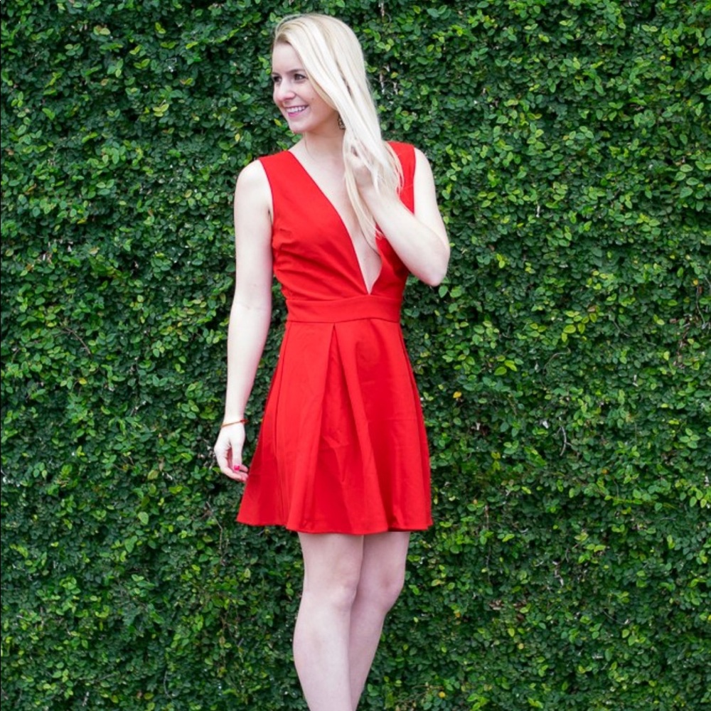 Red Deep V Lucy Paris dress in red